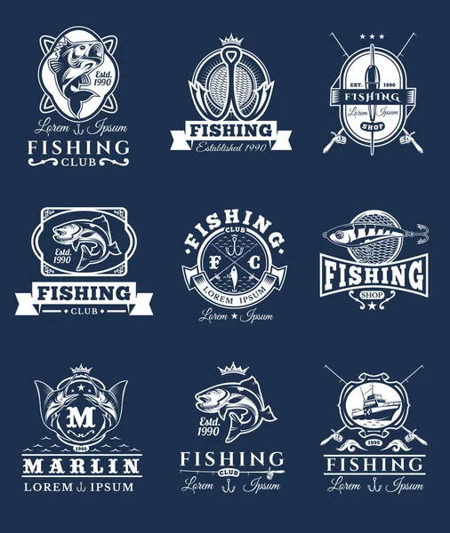 Conjunto de emblemas vetoriais, adesivos na captura de peixes . —  Vetores de Stock