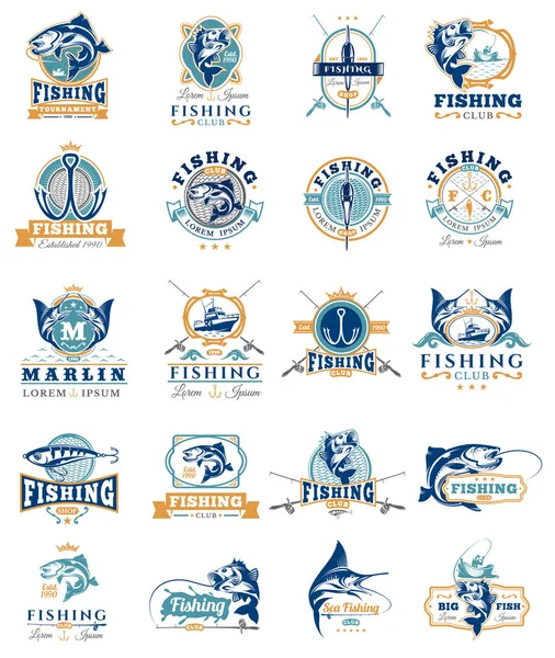 Set of vector badges, stickers on catching fish. — Stock Vector