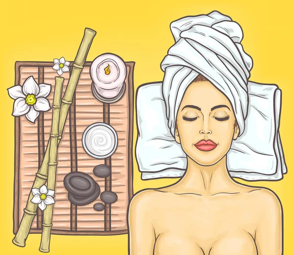 Pop art spa salonda güzel kadın — Stok Vektör