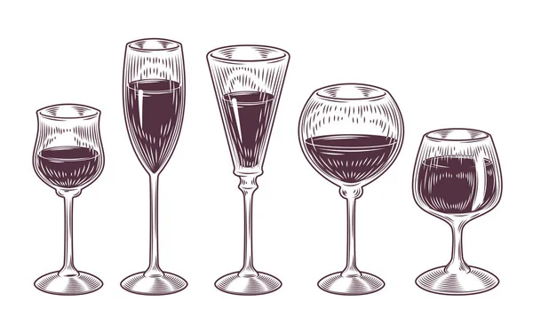 Colección vectorial de copas de vino — Vector de stock