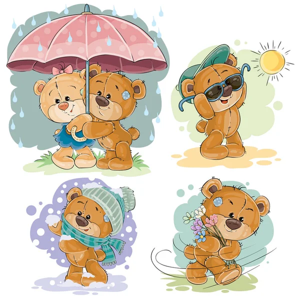 Clip art illustrations d'ours en peluche et différentes saisons — Image vectorielle