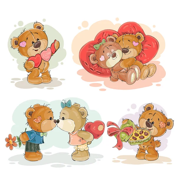 Set Vektor Clip Art Illustrationen von verliebten Teddybären — Stockvektor