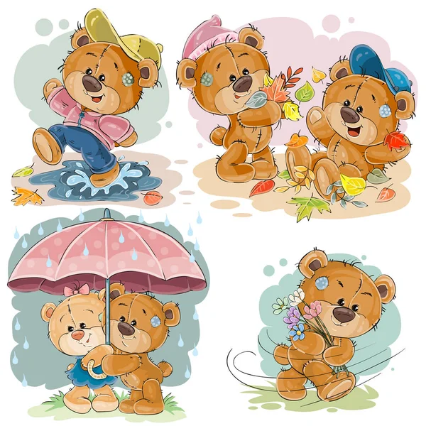 Set ilustraciones de clip de vectores de osos de peluche divertidos — Vector de stock