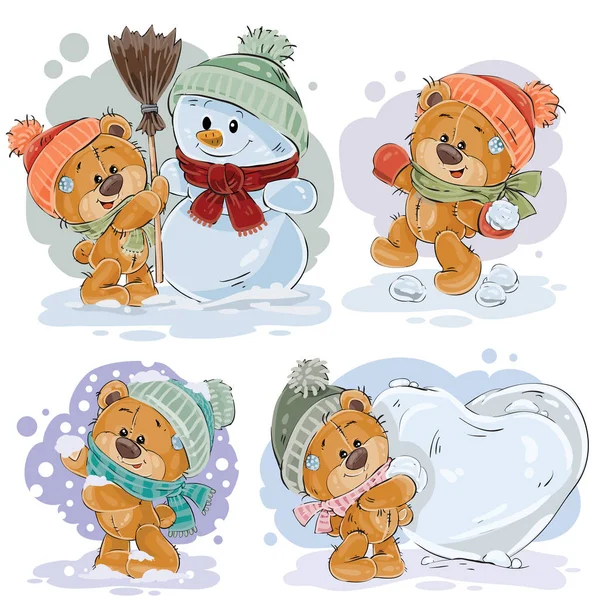 Set vector clip art illustrations of funny teddy bears — Stock Vector