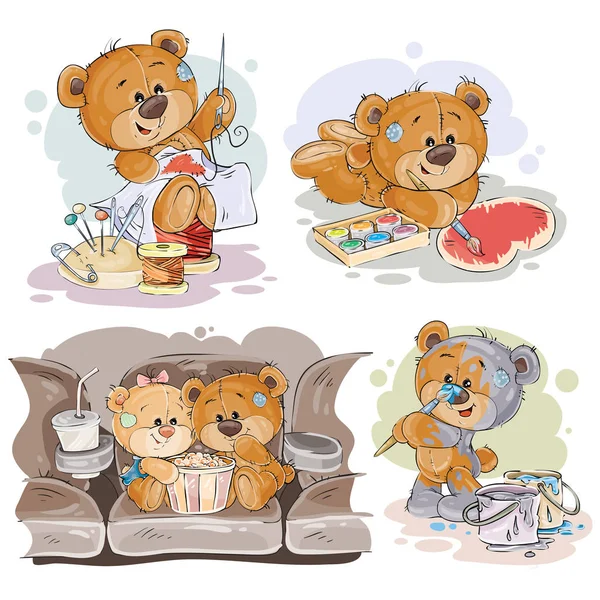 Conjunto vetor clip arte ilustrações de ursinhos de pelúcia apaixonados —  Vetores de Stock