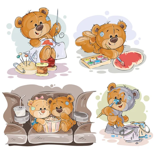 Set de ilustraciones de clip de vectores de osos de peluche enamorados — Vector de stock