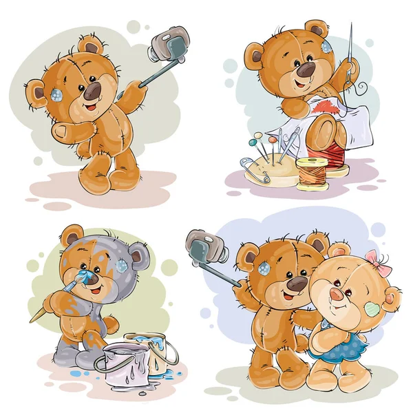 Set de ilustraciones de clip de vectores de osos de peluche enamorados — Vector de stock