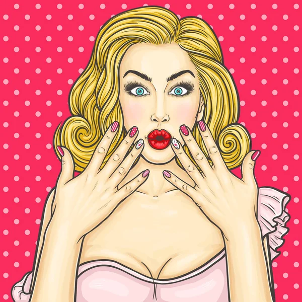 Pop art młoda kobieta pokazuje jej manicure — Wektor stockowy