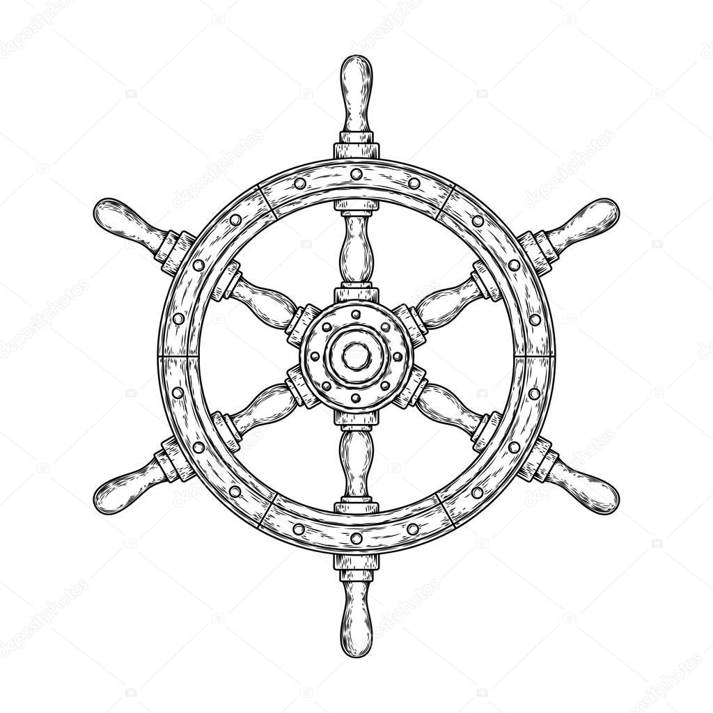 illustration of an old nautical wooden steering wheel