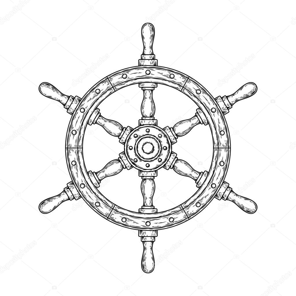 illustration of an old nautical wooden steering wheel