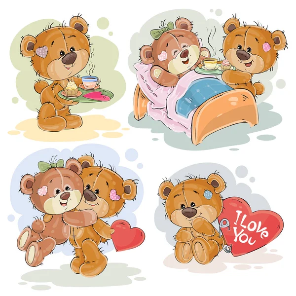 Set de ilustraciones de clip de vectores de osos de peluche enamorados — Vector de stock