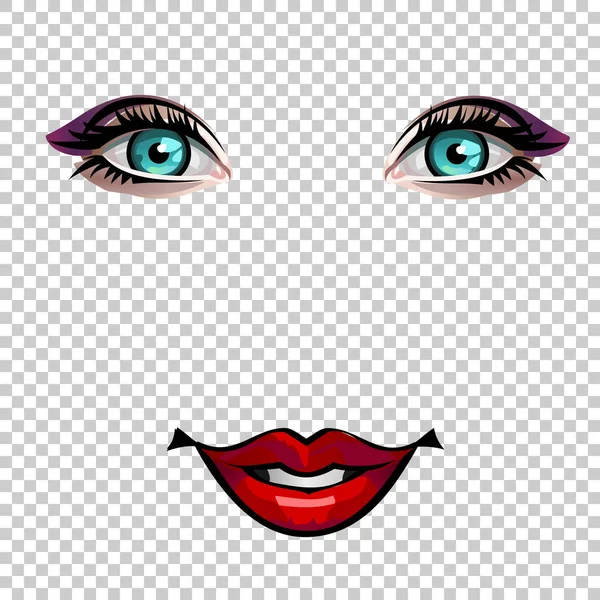 Vektor Pop Art Illustration Augen und Lippen eines jungen Mädchens — Stockvektor