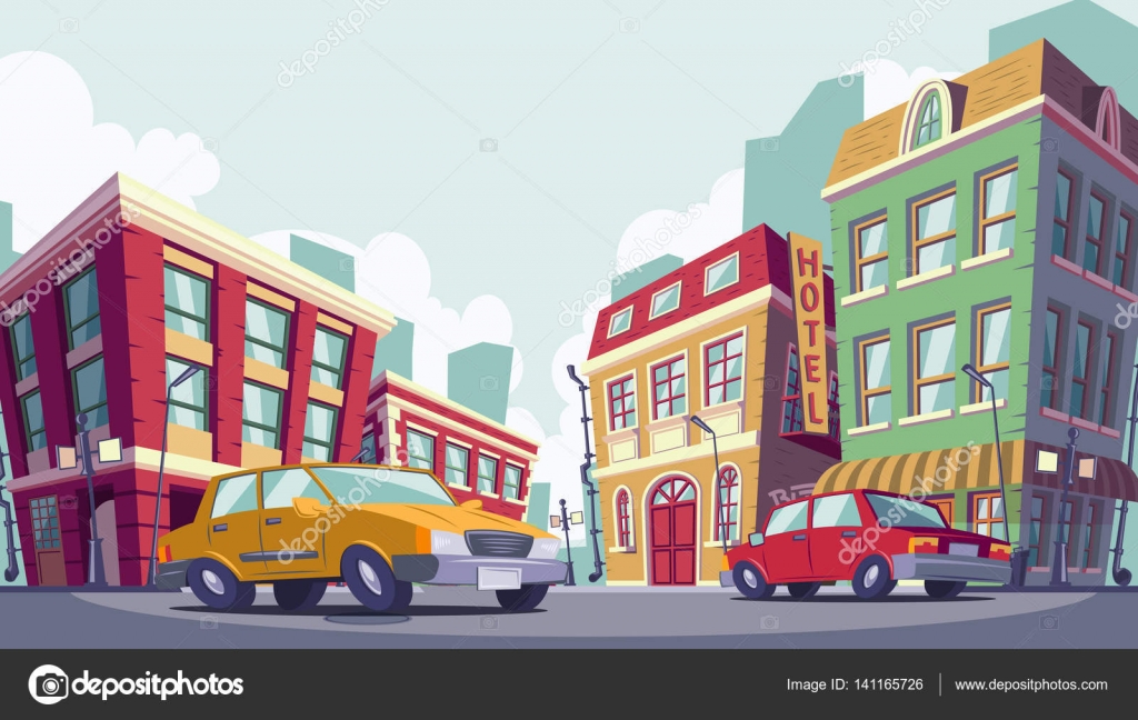 Animado: zona urbana dibujo | Ilustración de dibujos animados vector de