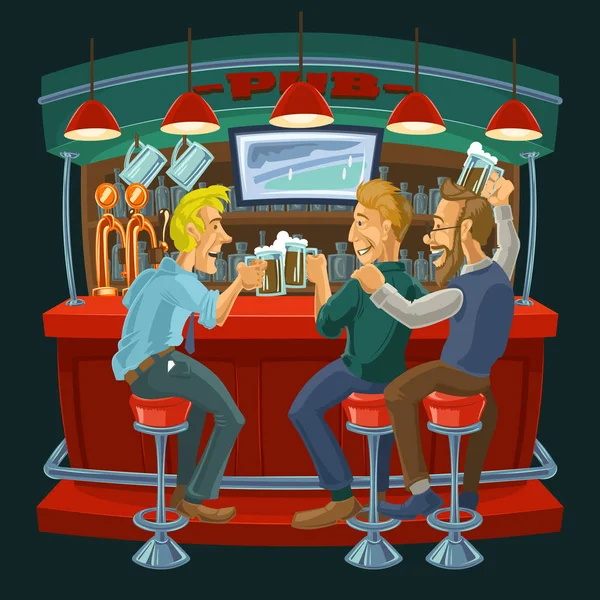 Cartoon illustration av vänner som dricker öl i en bar — Stock vektor