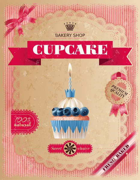Poster von Konditorei Bäckerei mit Cupcakes — Stockvektor