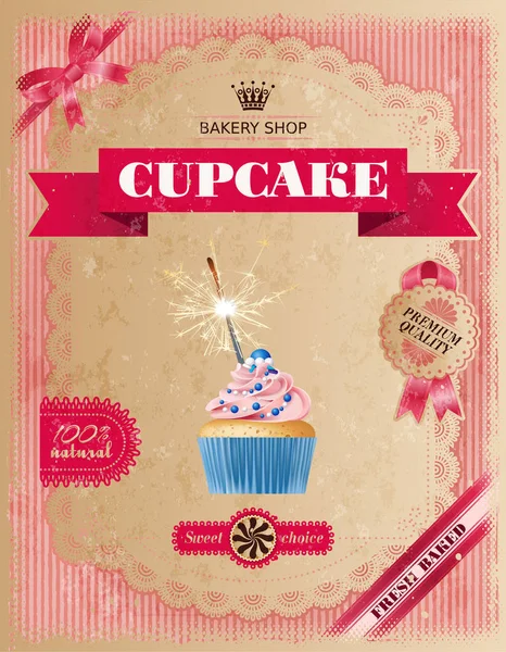 Cartaz de confeitaria padaria com cupcakes —  Vetores de Stock