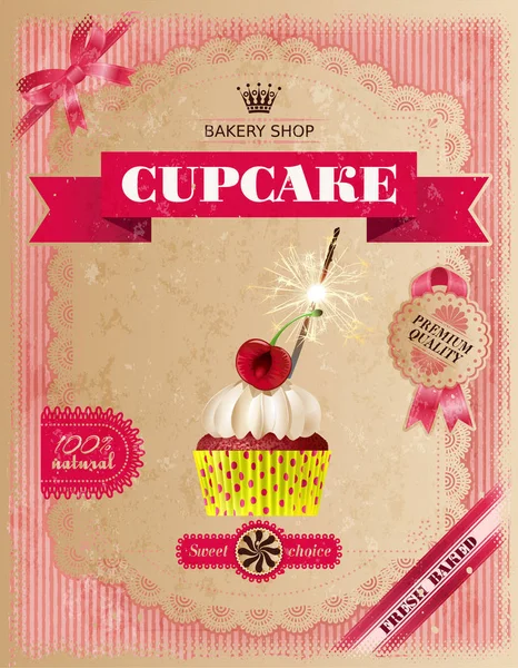 Poster di pasticceria da forno con cupcake — Vettoriale Stock