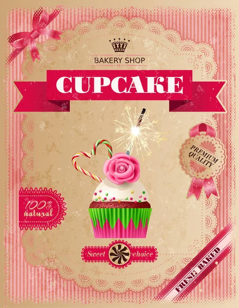Poster di pasticceria da forno con cupcake — Vettoriale Stock