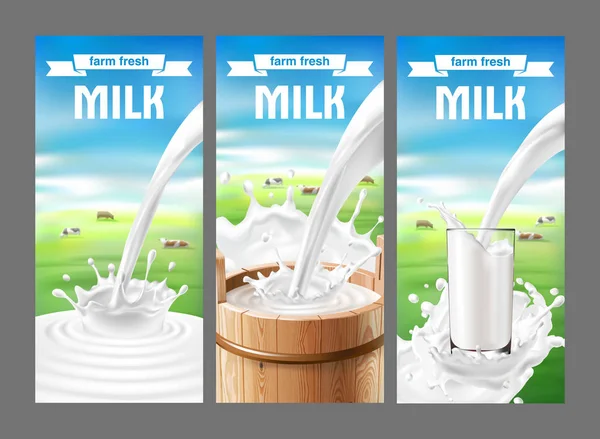 Vectorillustratie van een set etiketten voor melk en zuivelproducten — Stockvector