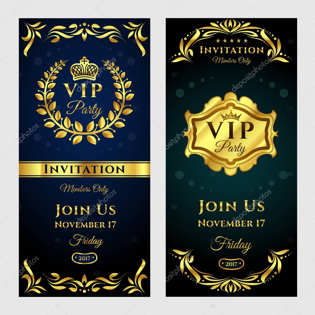 Vector illustration set of vintage VIP-party invitation cards