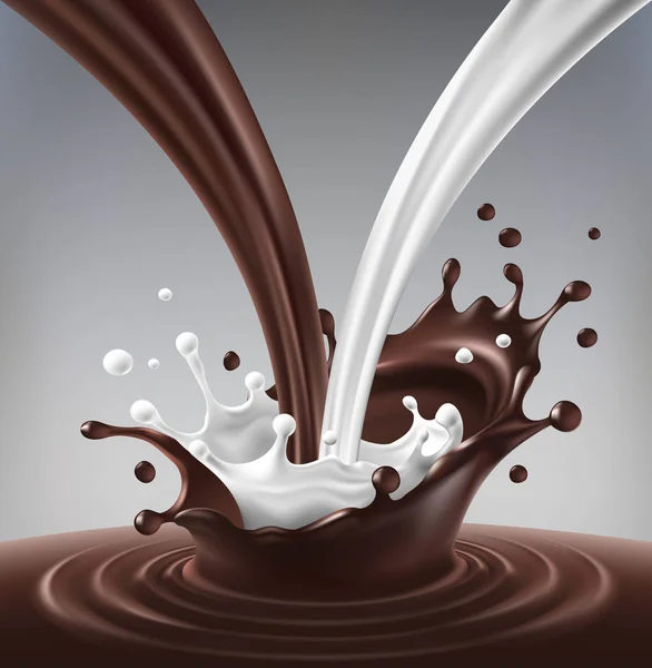 Ilustración vectorial de un flujo de leche y chocolate creado ondulación y salpicadura . — Archivo Imágenes Vectoriales