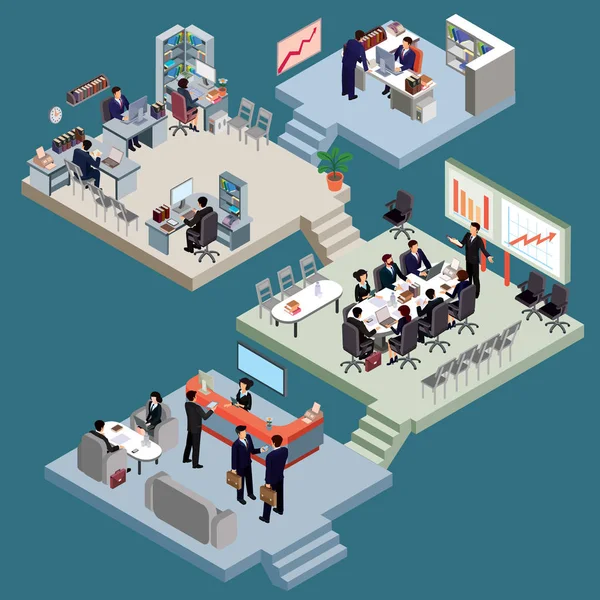 Set of isometric people in business suits in the office.