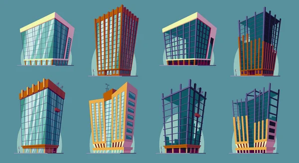 Set vettoriale illustrazione cartone animato di un grande urbano edifici moderni . — Vettoriale Stock