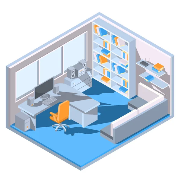 Conception isométrique vectorielle d'un bureau à domicile — Image vectorielle