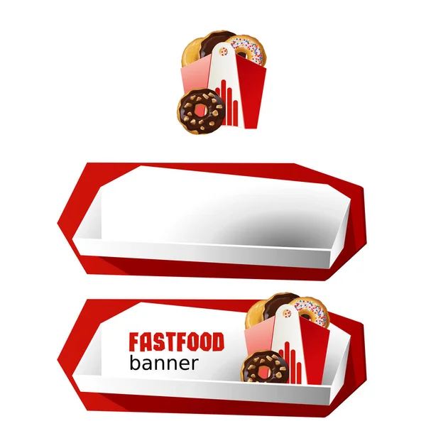 Prachtige cartoon pictogrammen en banners van fastfood instellen — Stockvector