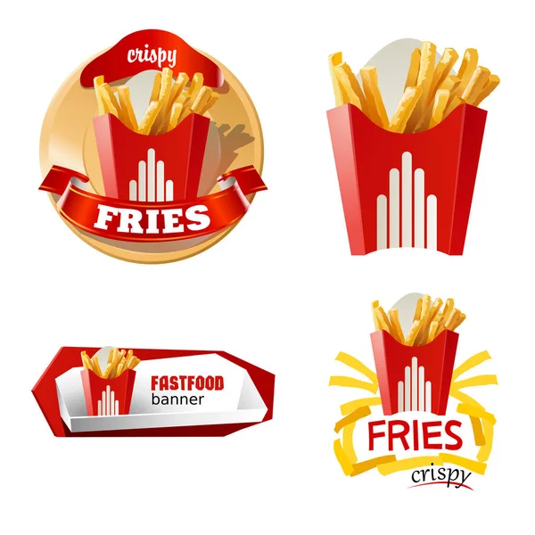 Definir belo ícone de desenho animado e crachás de fast food —  Vetores de Stock