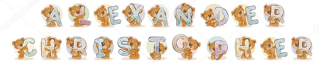 Names for boys Alexander, Christopher made decorative letters with teddy bears