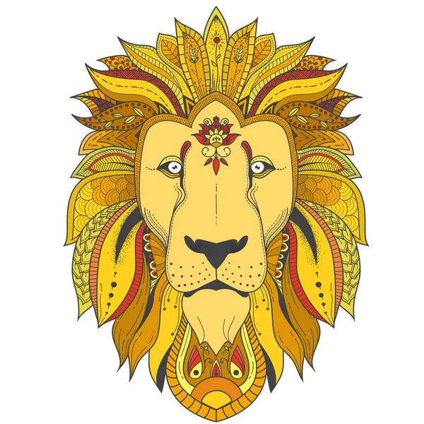 Poster mit zenart gemustertem Löwen — Stockvektor