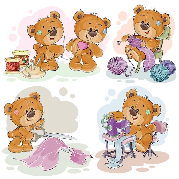 Ensemble d'illustrations vectorielles d'ours en peluche et de leur passe-temps de femme de ménage — Image vectorielle