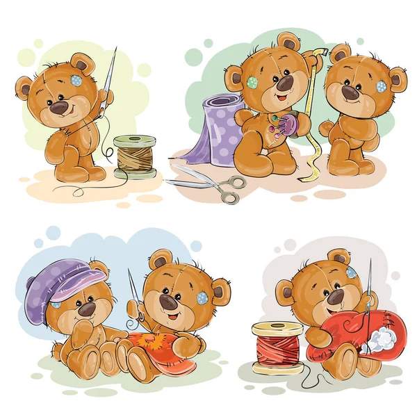 Conjunto de vetor clip arte ilustrações de ursinhos de pelúcia e seu hobby empregada doméstica — Vetor de Stock