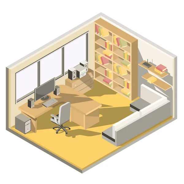 Vector isometric design of a home office — Stock Vector