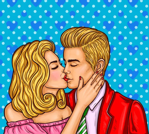 Pop arte beijando homem e mulher — Vetor de Stock