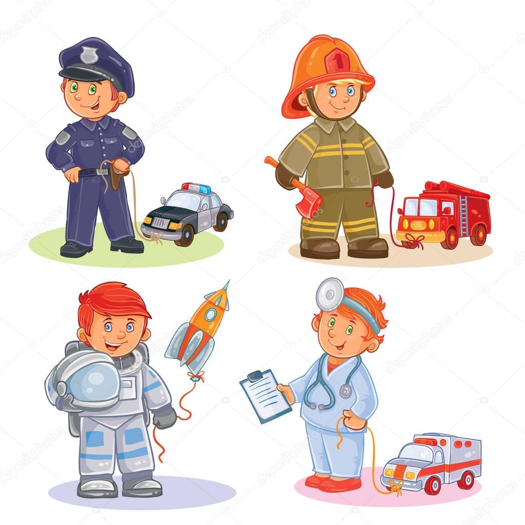Set icons of small children different professions