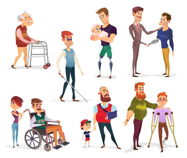 Set cartoon vectorillustraties voor mensen met een handicap op wit wordt geïsoleerd. — Stockvector