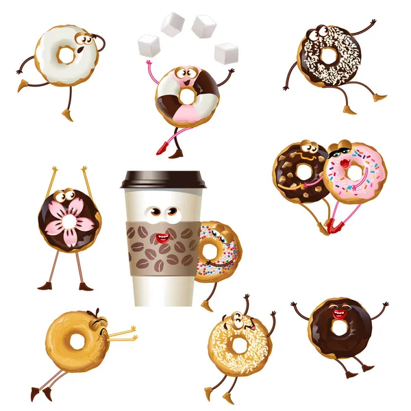 Çizgi film karakterleri donuts Icons set — Stok Vektör