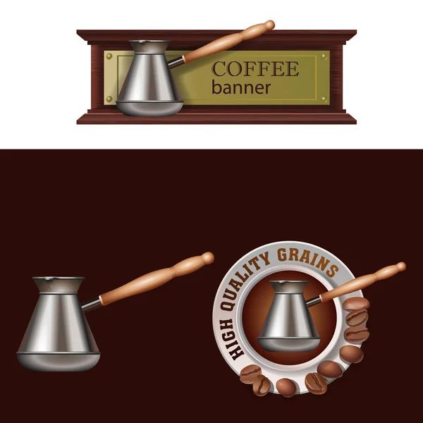 Uppsättning vektor banner, badge, klistermärke med ikonen kaffe Turk — Stock vektor