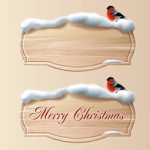 Tablero de madera de dos vectores con nieve para tarjetas de felicitación, tarjetas de invitación, anuncios . — Vector de stock
