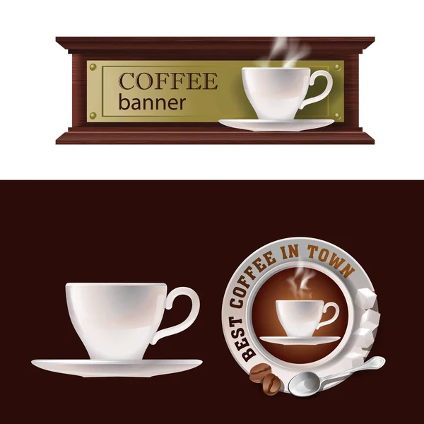 Ensemble de bannière vectorielle, badge, autocollant avec tasse à café icône — Image vectorielle