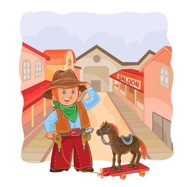 küçük kovboy tahtadan bir at ile gösteren resim