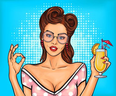 Seksi pop sanat kız işareti Tamam gösterir