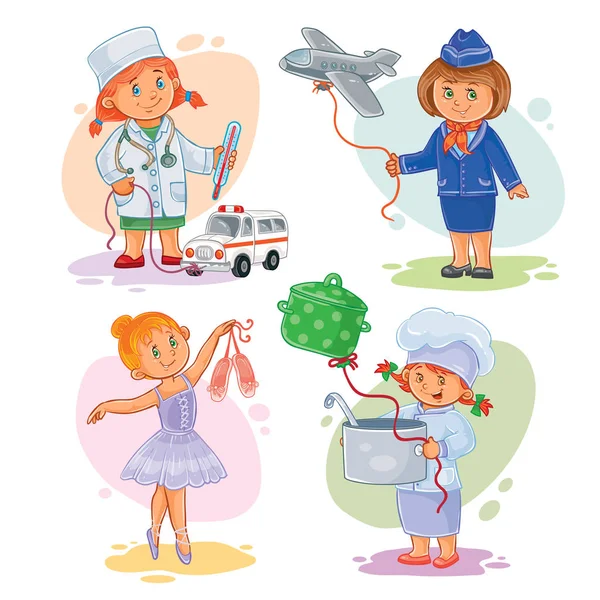 Conjunto de iconos de niños pequeños diferentes profesiones — Foto de Stock
