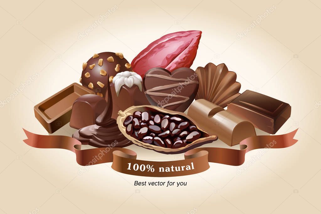 Illustration of chocolate sweets on a light background