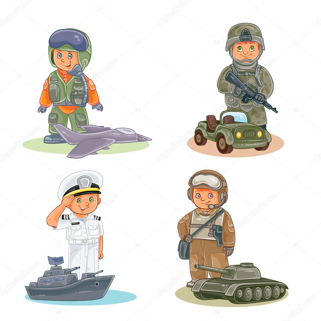 Set icons of small children different professions
