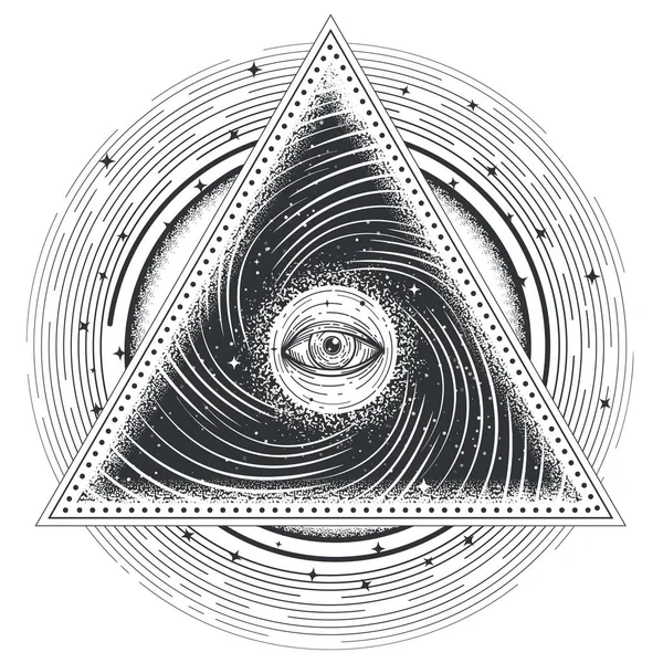 Vektor-Tattooillustration abstrakte heilige Geometrie mit einem allsehenden Auge. — Stockvektor