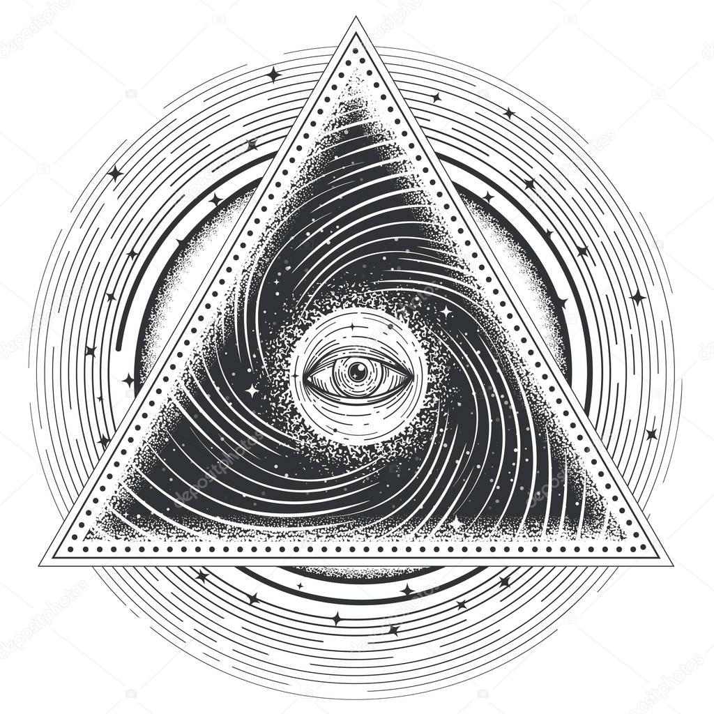 Vector tattoo illustration abstract sacred geometry with an all-seeing eye.