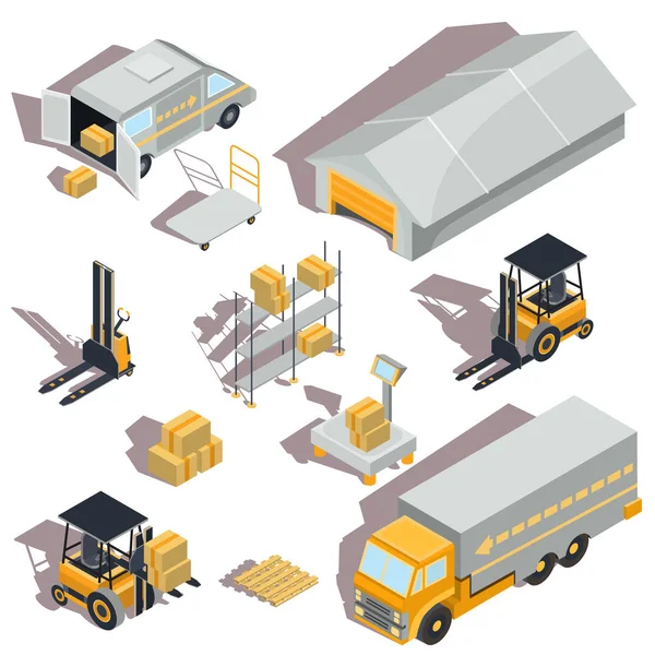 Set of vector logistic and delivery isometric icons — Stock Vector